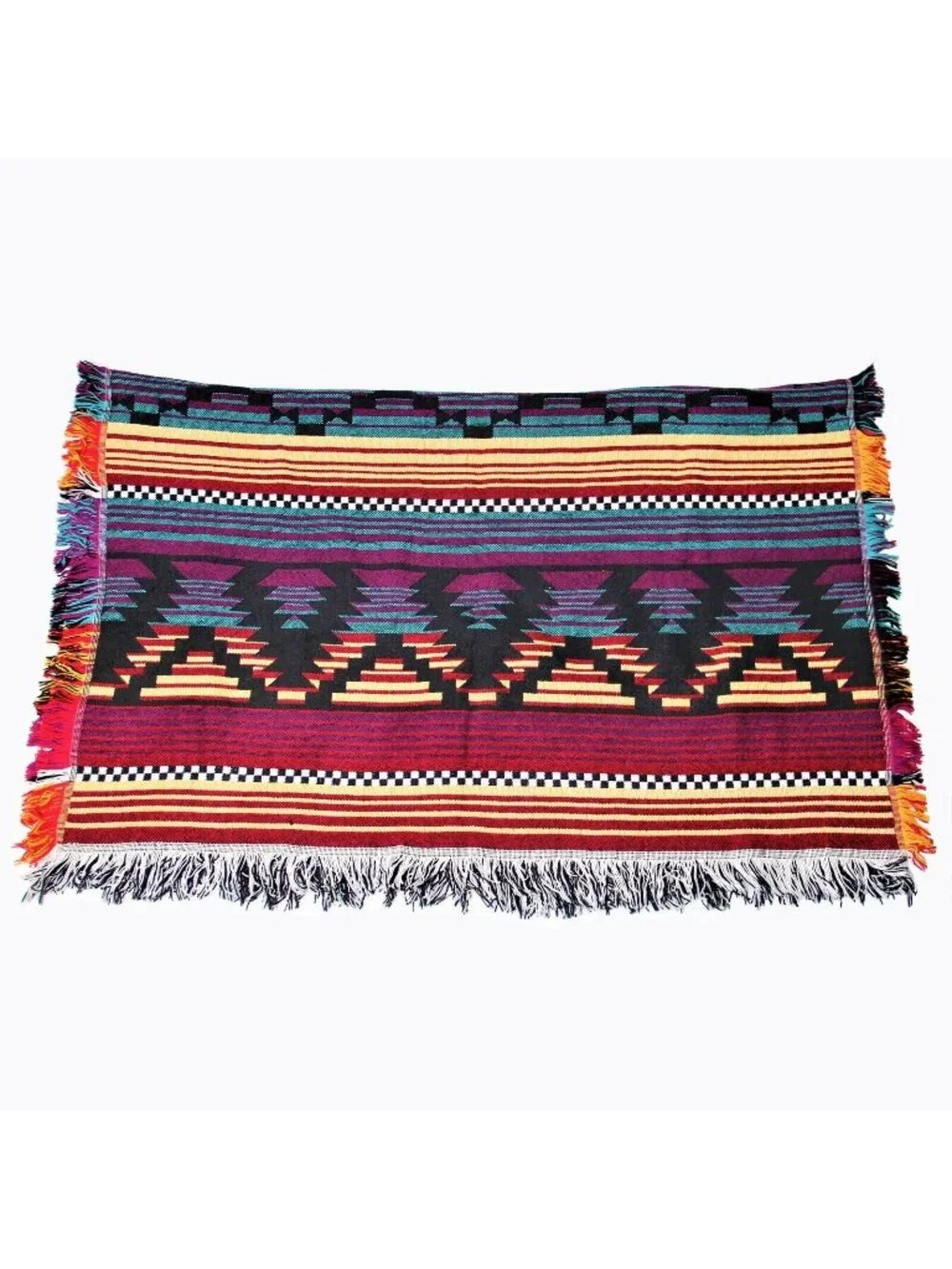 Southwest Design Blanket Fringed Red Yellow Black 48